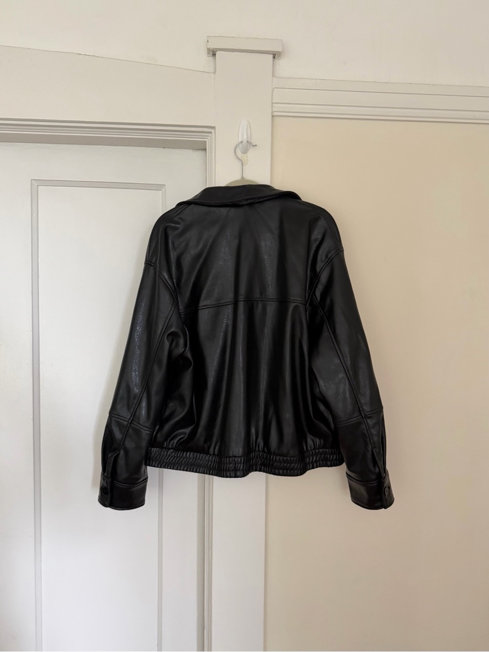 ZARA Black Faux Leather Zip Jacket with Elastic Hem - Picture 5 of 8